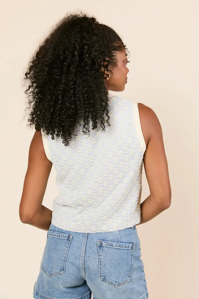 Spanish Glow Briar Sleeveless Blue Floral Button Up Knit Vest