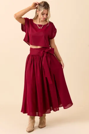 Dream Base Cleo Wine Tie Front Skirt Set