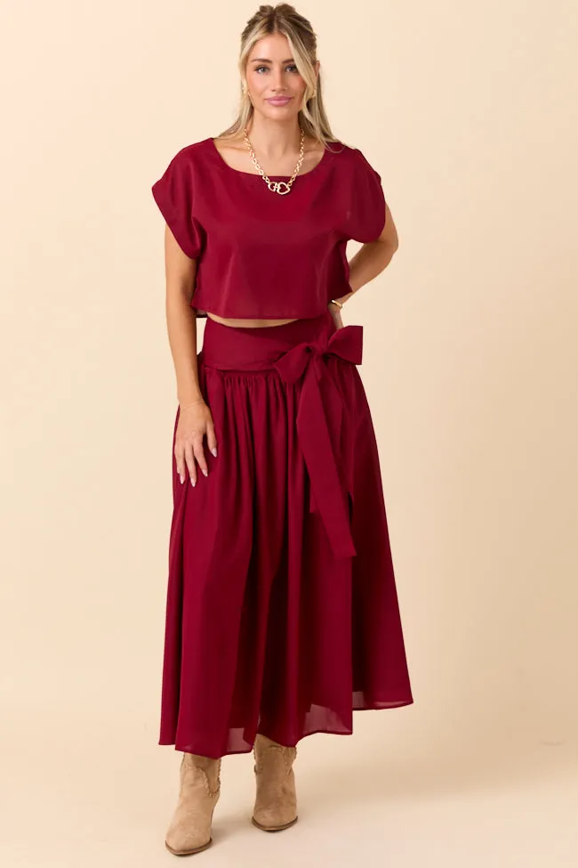 Cleo Wine Tie Front Skirt Set Gym Safe