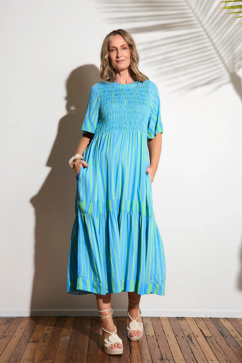 Fashionable And Functional Minden Shirred Dress in Tropical Spring