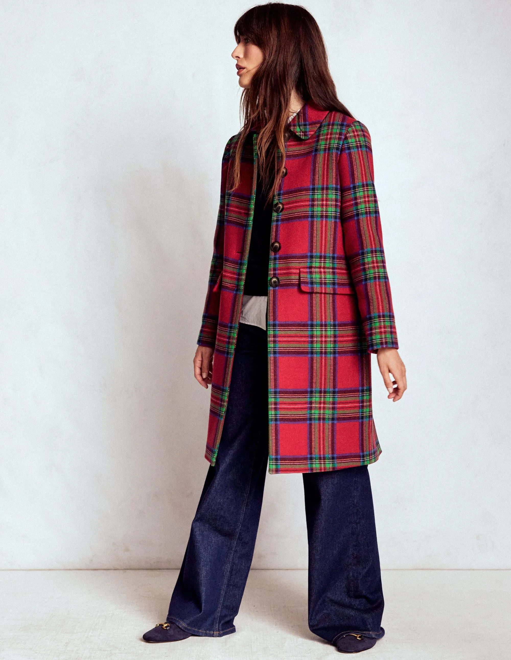 Edinburgh Swing Coat-Red, Blue and Green Check Noise Reducing Hardware