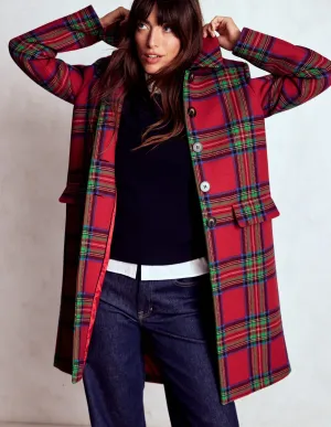 Stylish Layer Non Restrictive Silhouette Edinburgh Swing Coat-Red, Blue and Green Check