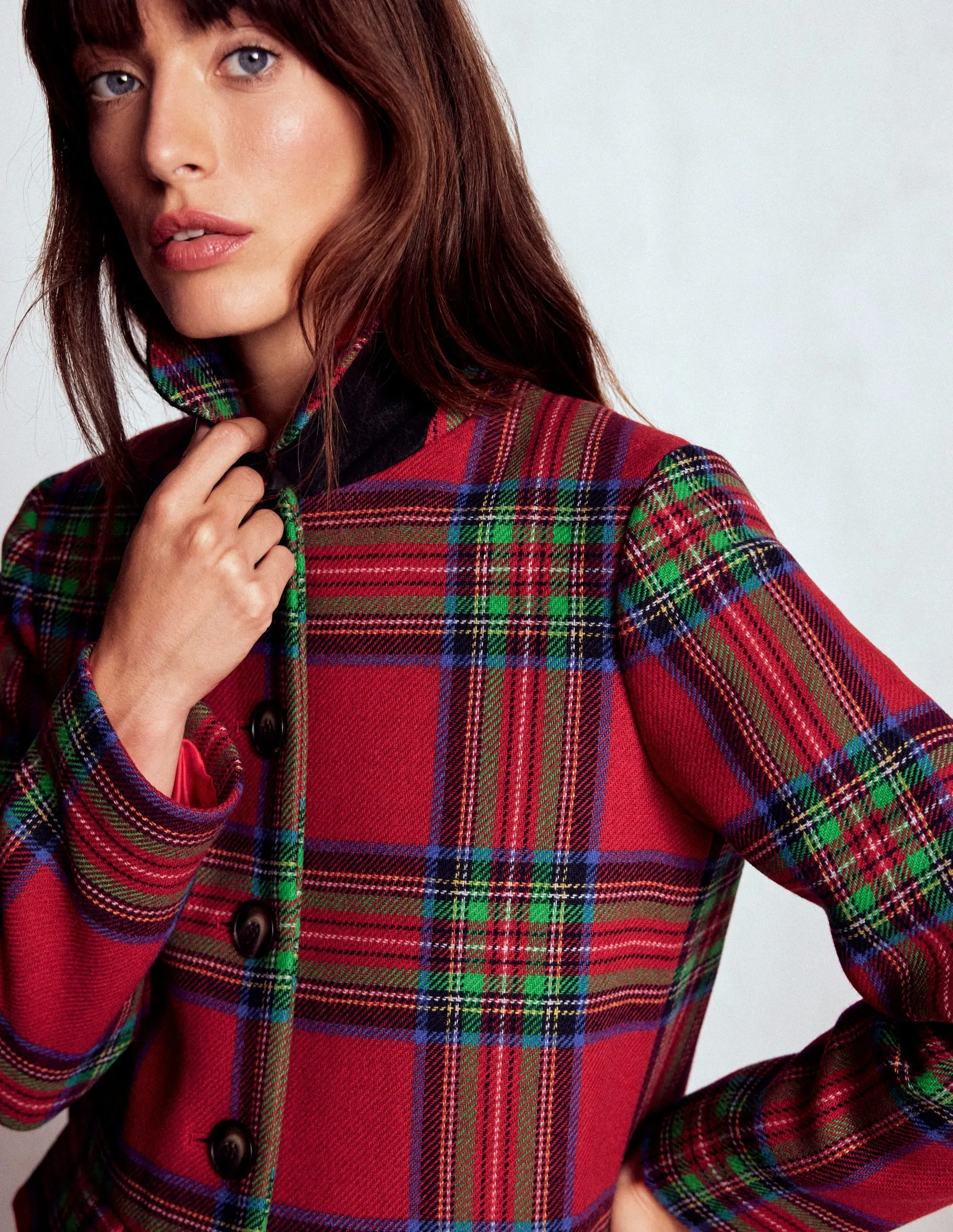 Non Slip Collar Rainy Day Edinburgh Swing Coat-Red, Blue and Green Check