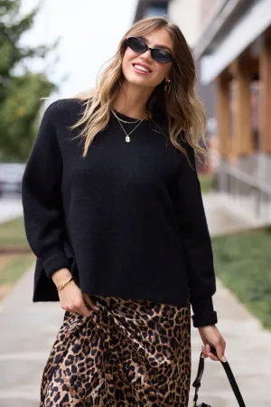 AntiClingFabric Stylish Look Flora Black Oversized Pullover