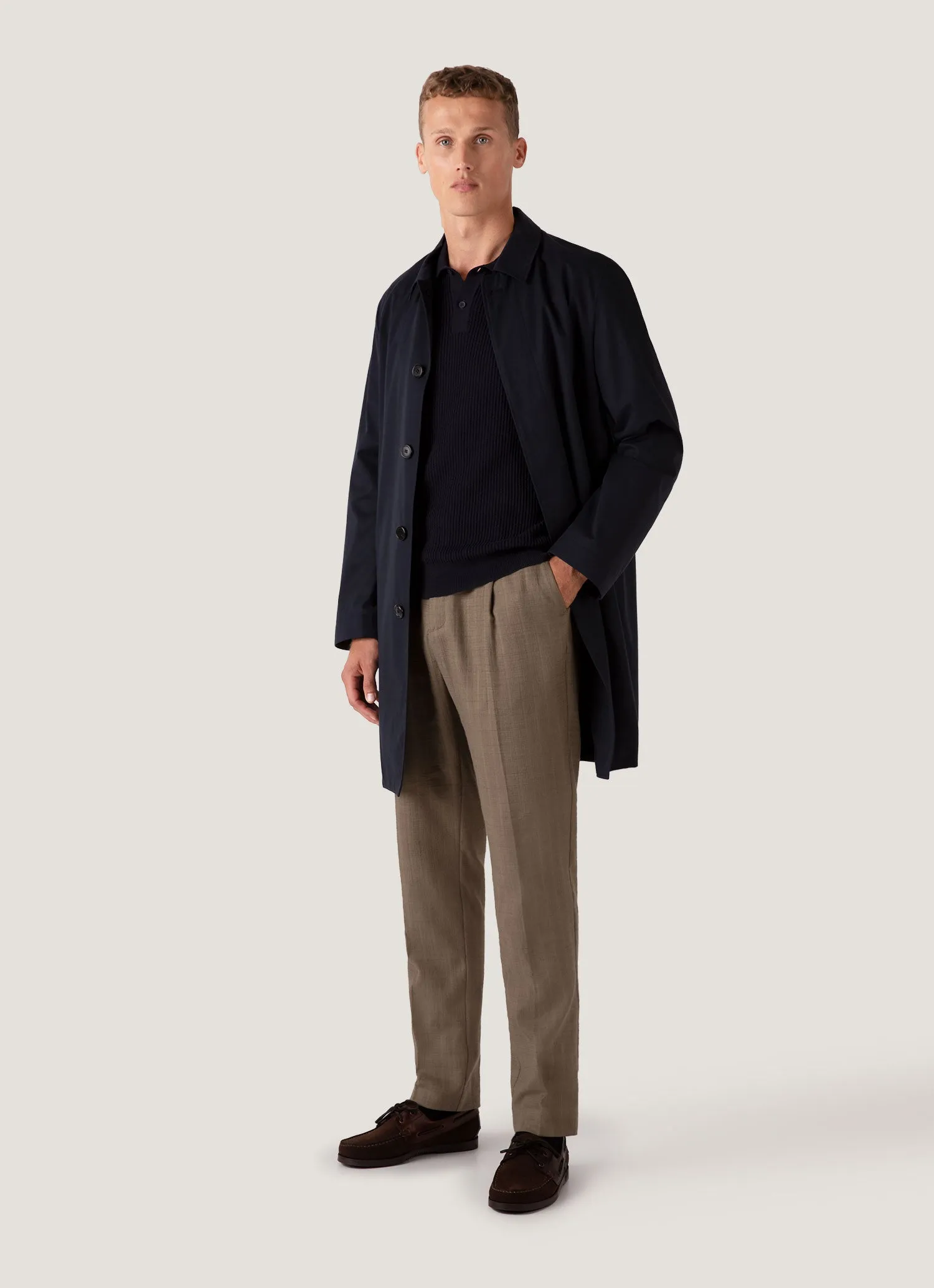 Men's Linear Mesh Knit Polo Shirt in Navy Leisure Casual