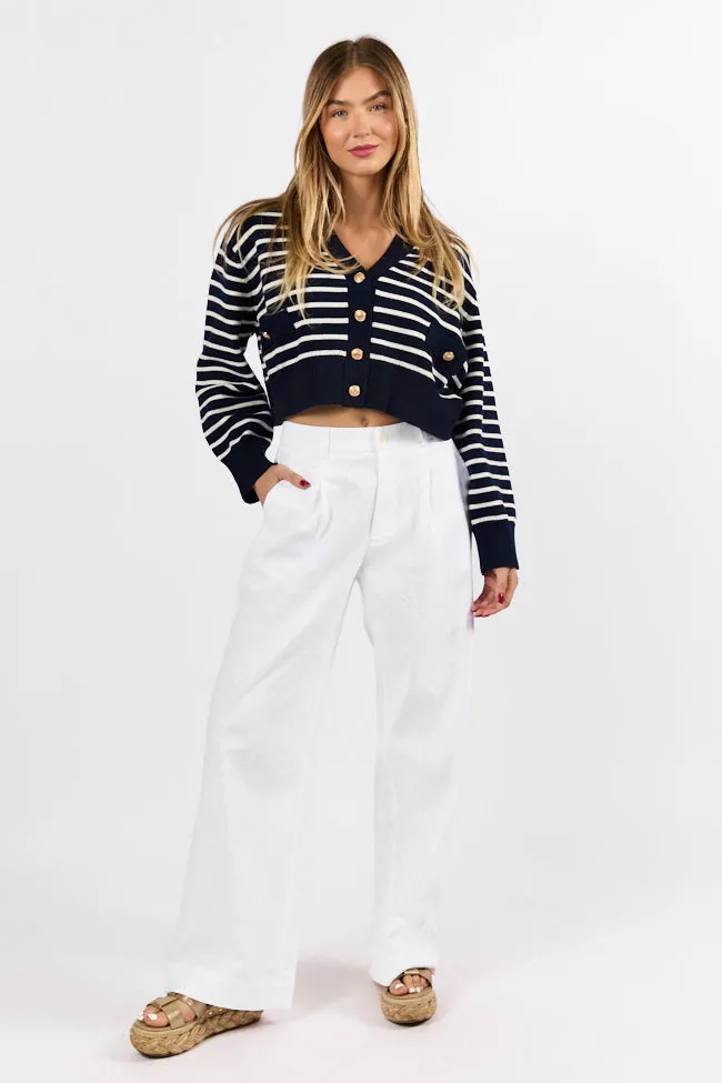 Back In Style Navy and Ivory Striped Cardigan SALE Warm Outerwear