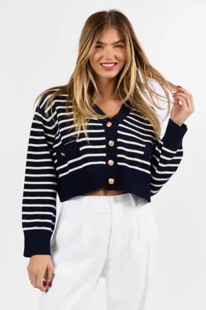 Back In Style Navy and Ivory Striped Cardigan SALE Smart Skirt
