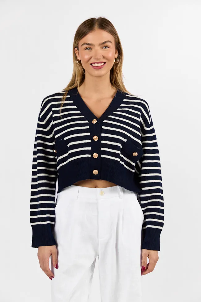 Breathable Lamination Soft Hoodie Back In Style Navy and Ivory Striped Cardigan SALE