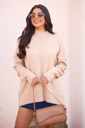 Billie Beige Turtleneck Sweater WrinkleResistantFabric