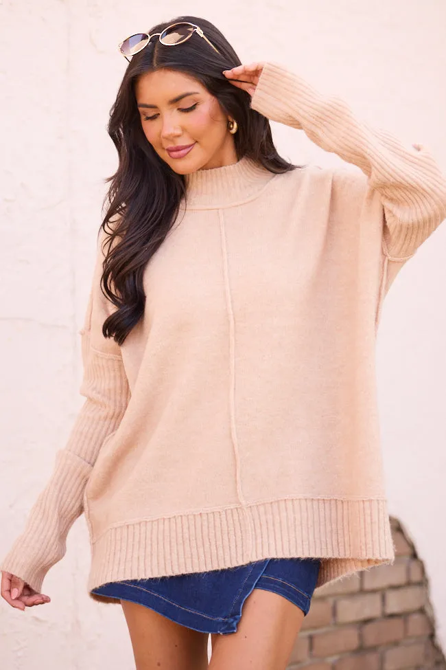 Relaxed Look DoubleLayered Collar Billie Beige Turtleneck Sweater