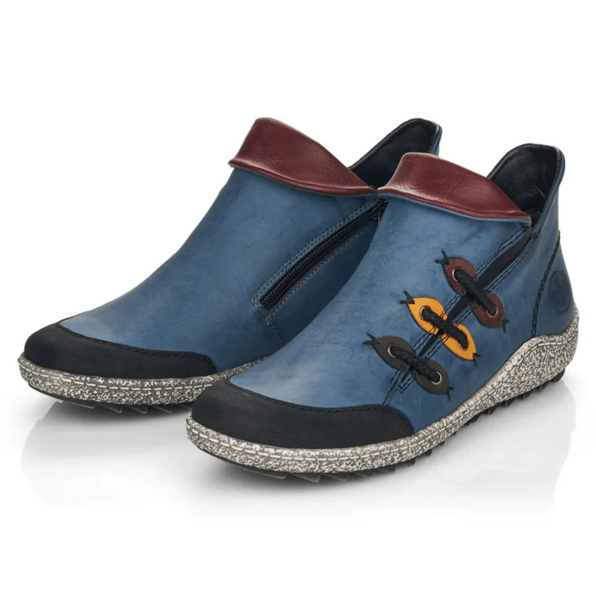 Glow Step Walk Ease Rieker Women's Z7582-00 Black/Royal Blue/Forest Green Leather