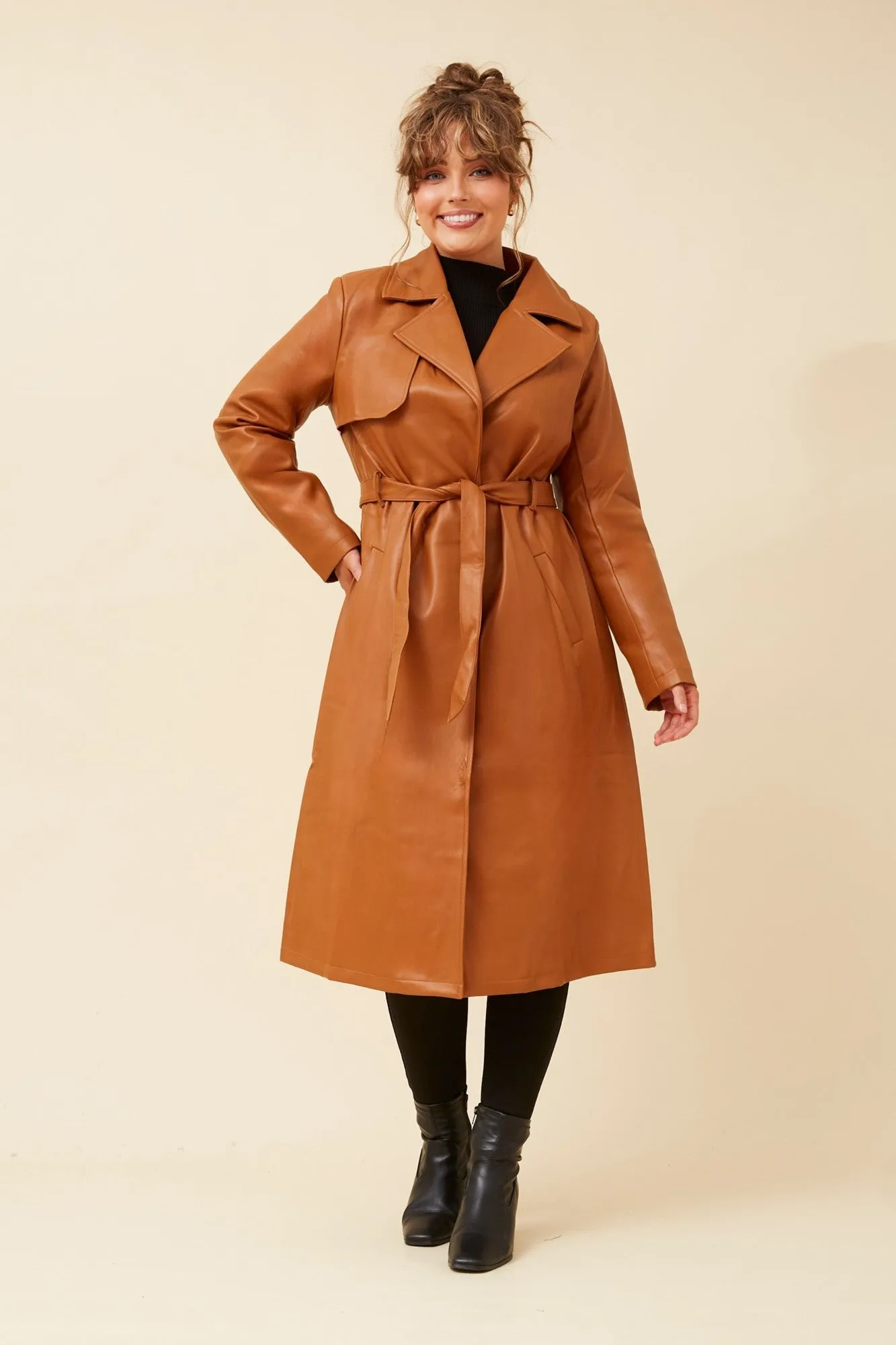 CARTIA VEGAN LEATHER  TRENCH COAT Adaptive Tension Bands Non Irritating Seams