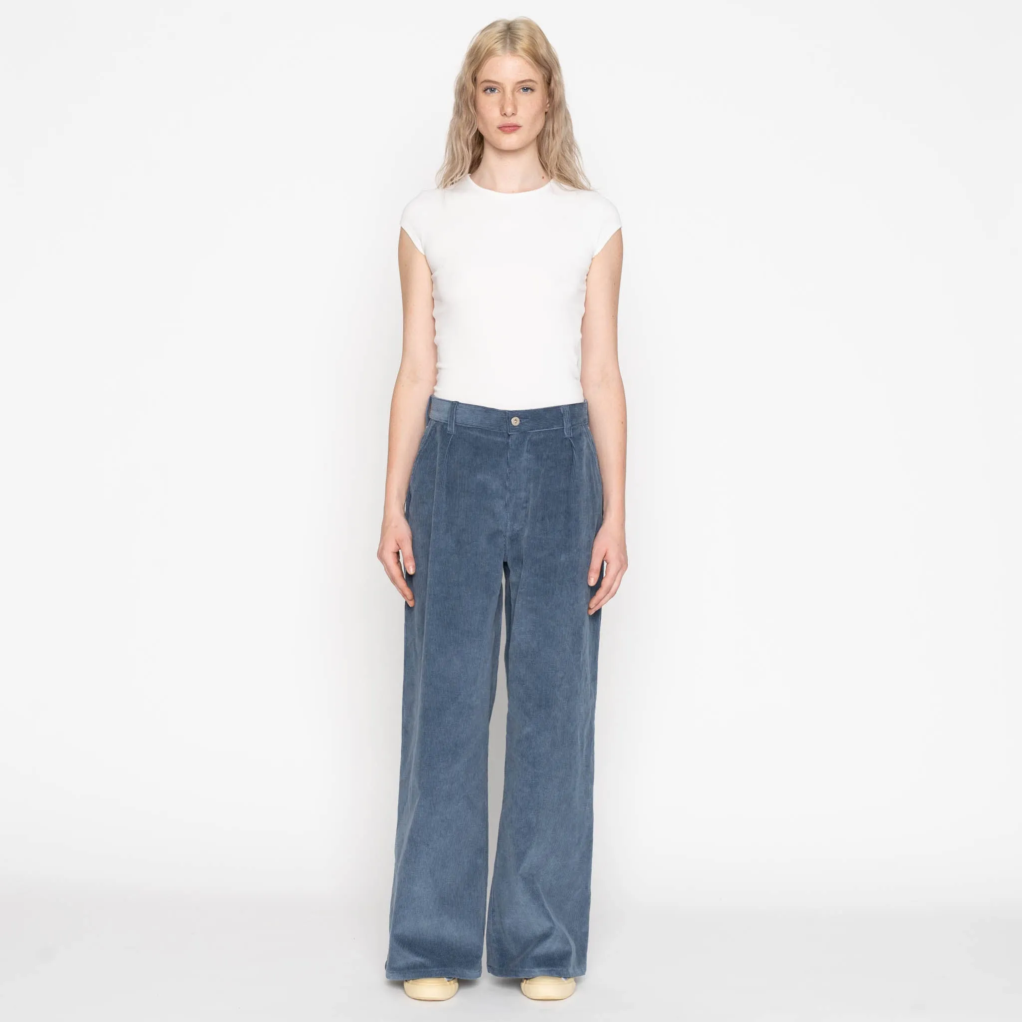 Wide Leg Trouser  - Organic Faded Corduroy - Indigo Perfectly Fitted