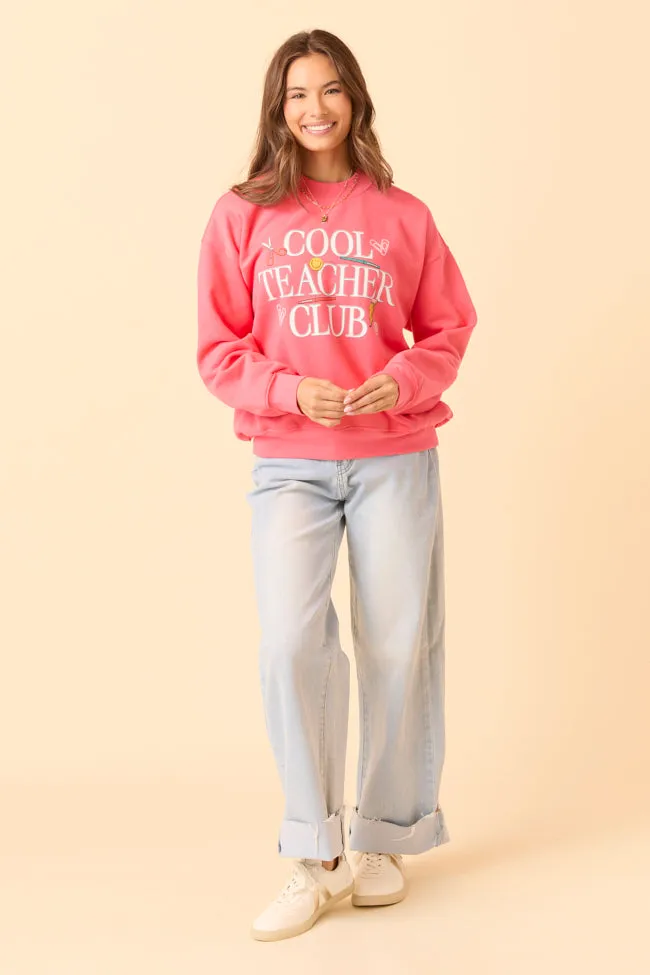 Sequin Glow SoftTouch Cool Teacher Club Light Red Graphic Sweatshirt