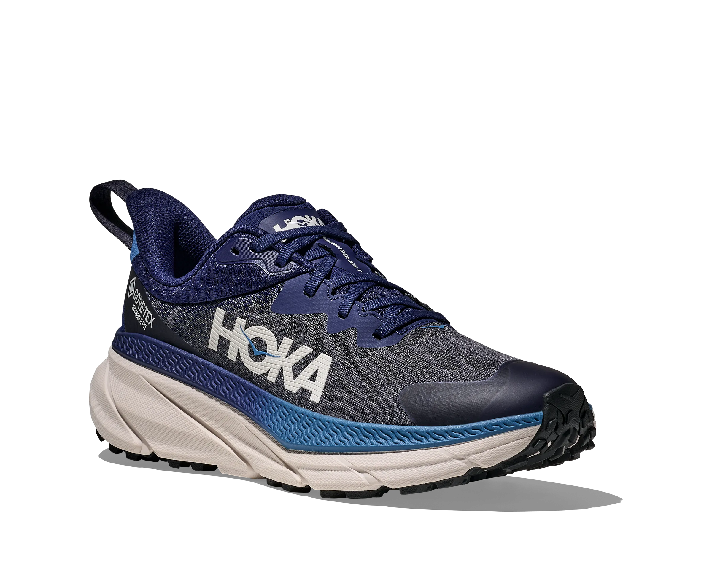 Hoka Mens Trainer Challenger ATR 7 GTX Midnight Blue/Grout- 1134501F/MGRT winter running Pressure Mapping Design