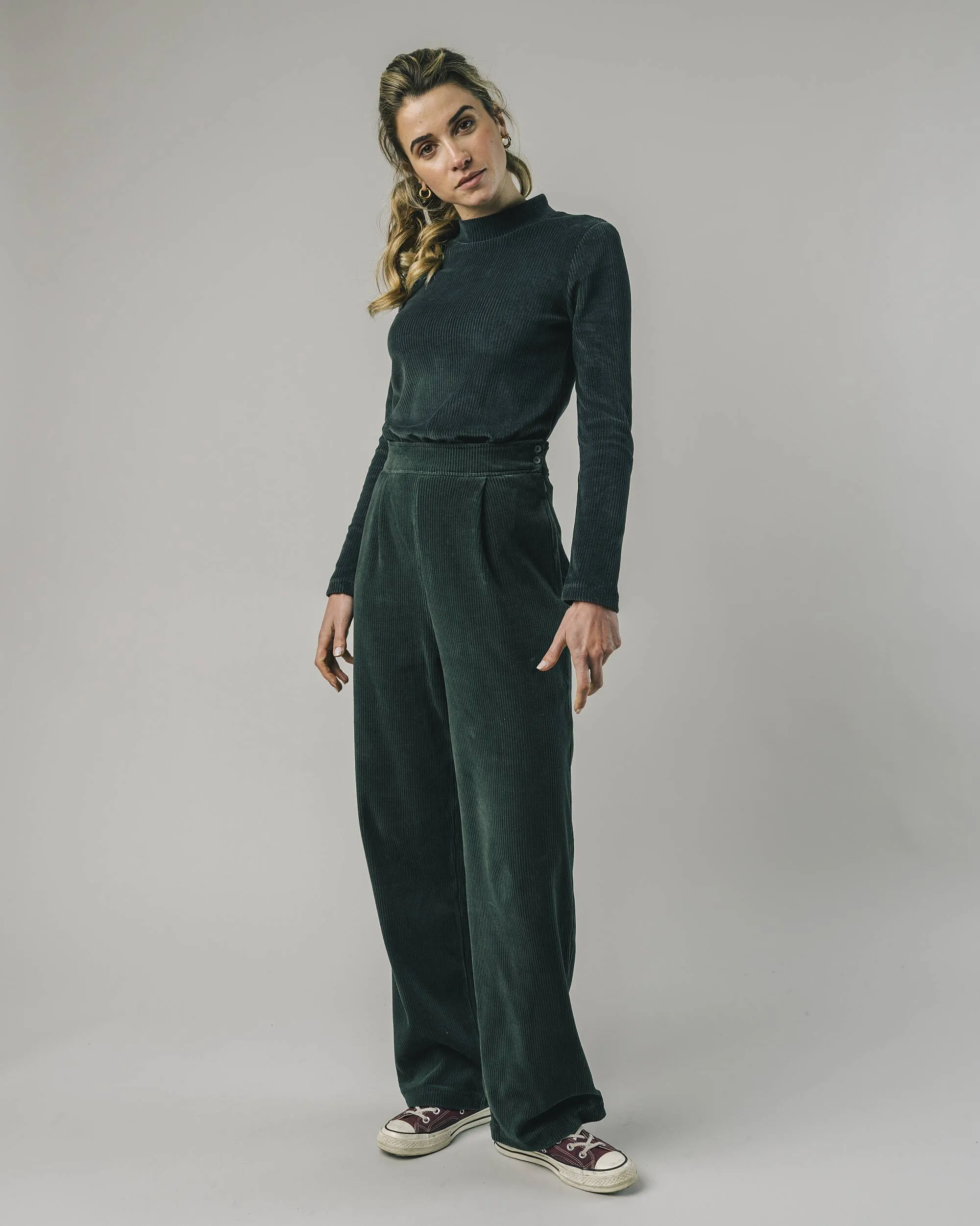 Corduroy Oversized Pants Forest Green Neutral Style