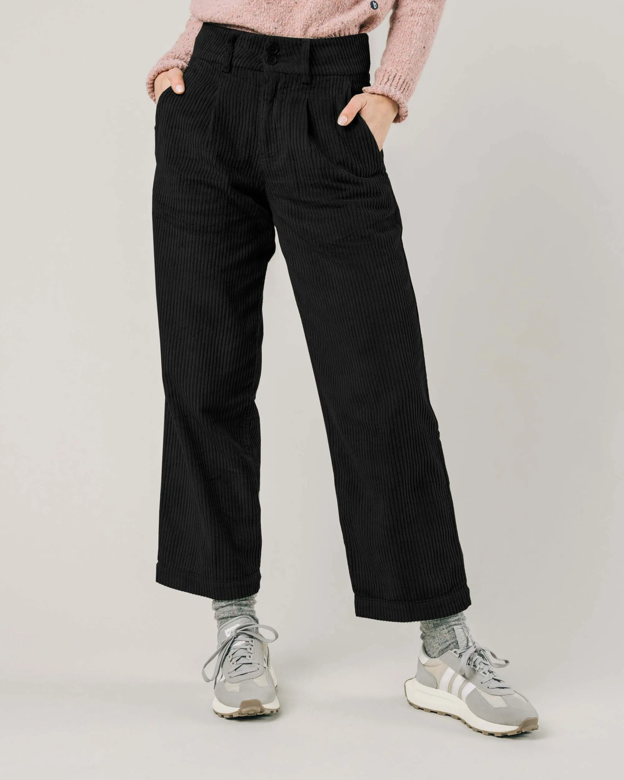 Corduroy Pleated Pants Black Quick Fit Design