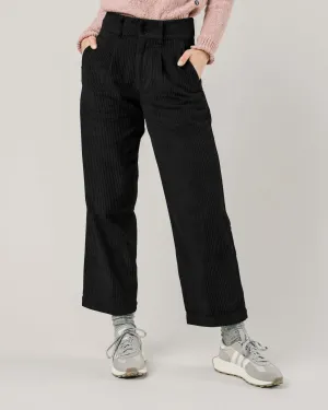 Corduroy Pleated Pants Black Quick Fit Design