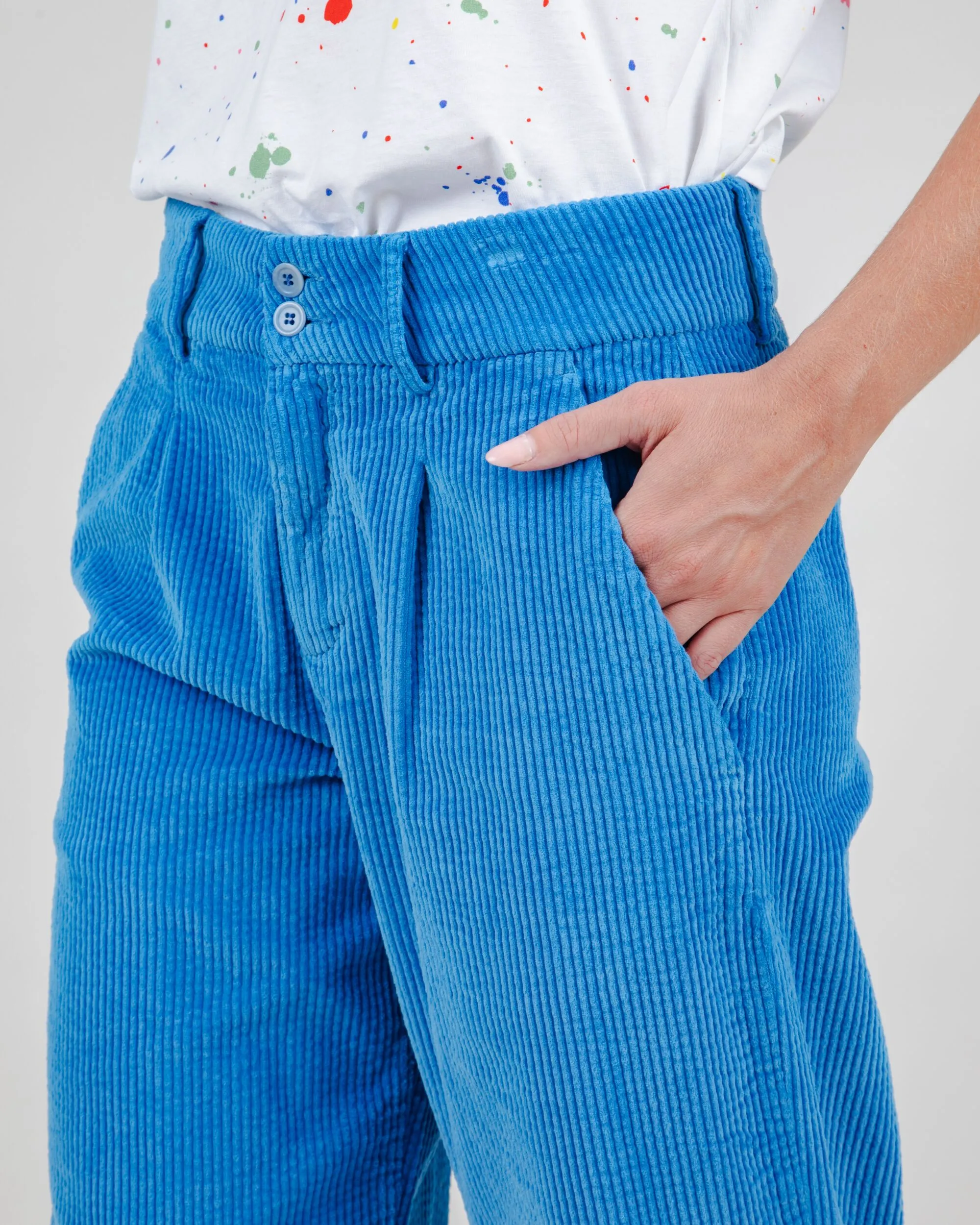 Feminine Fit Corduroy Pleated Pants Blue