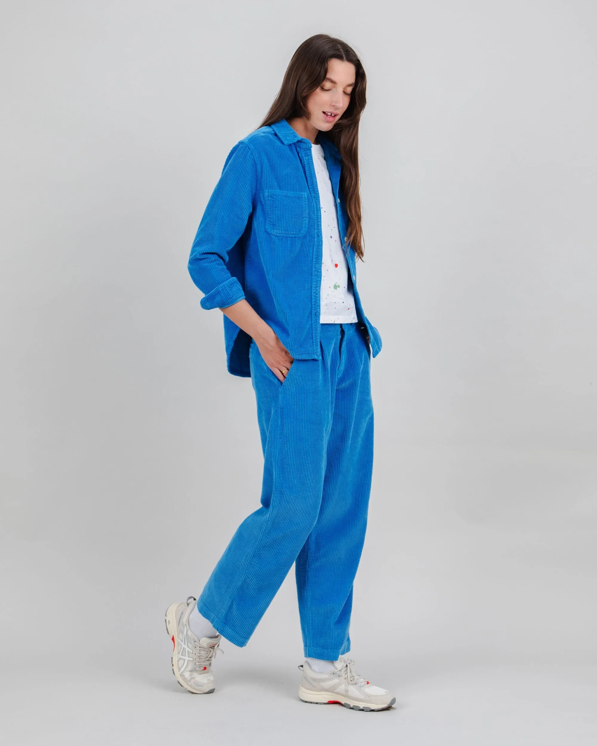 Corduroy Pleated Pants Blue Layering Essential