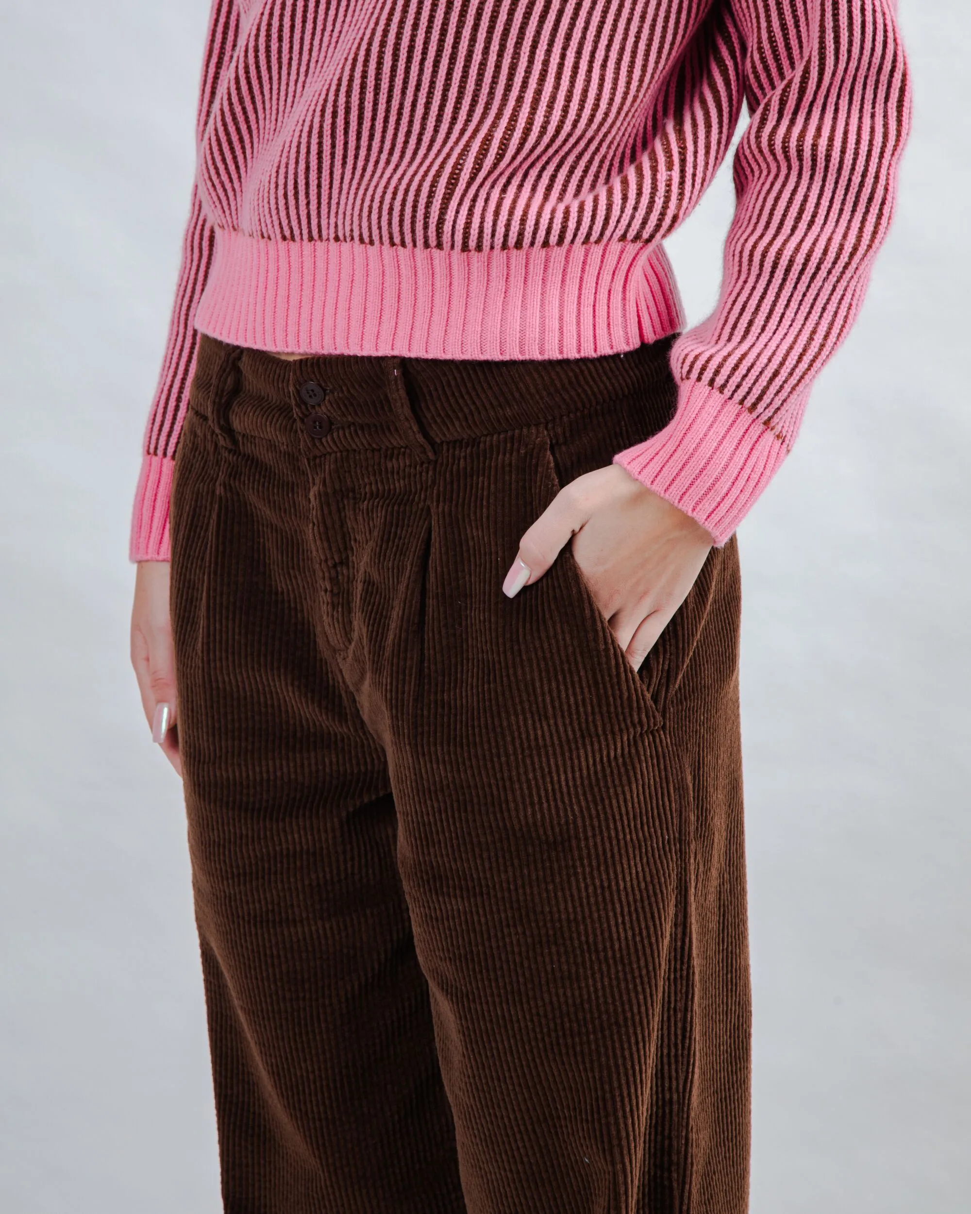 Corduroy Pleated Pants Chocolate Body Shape