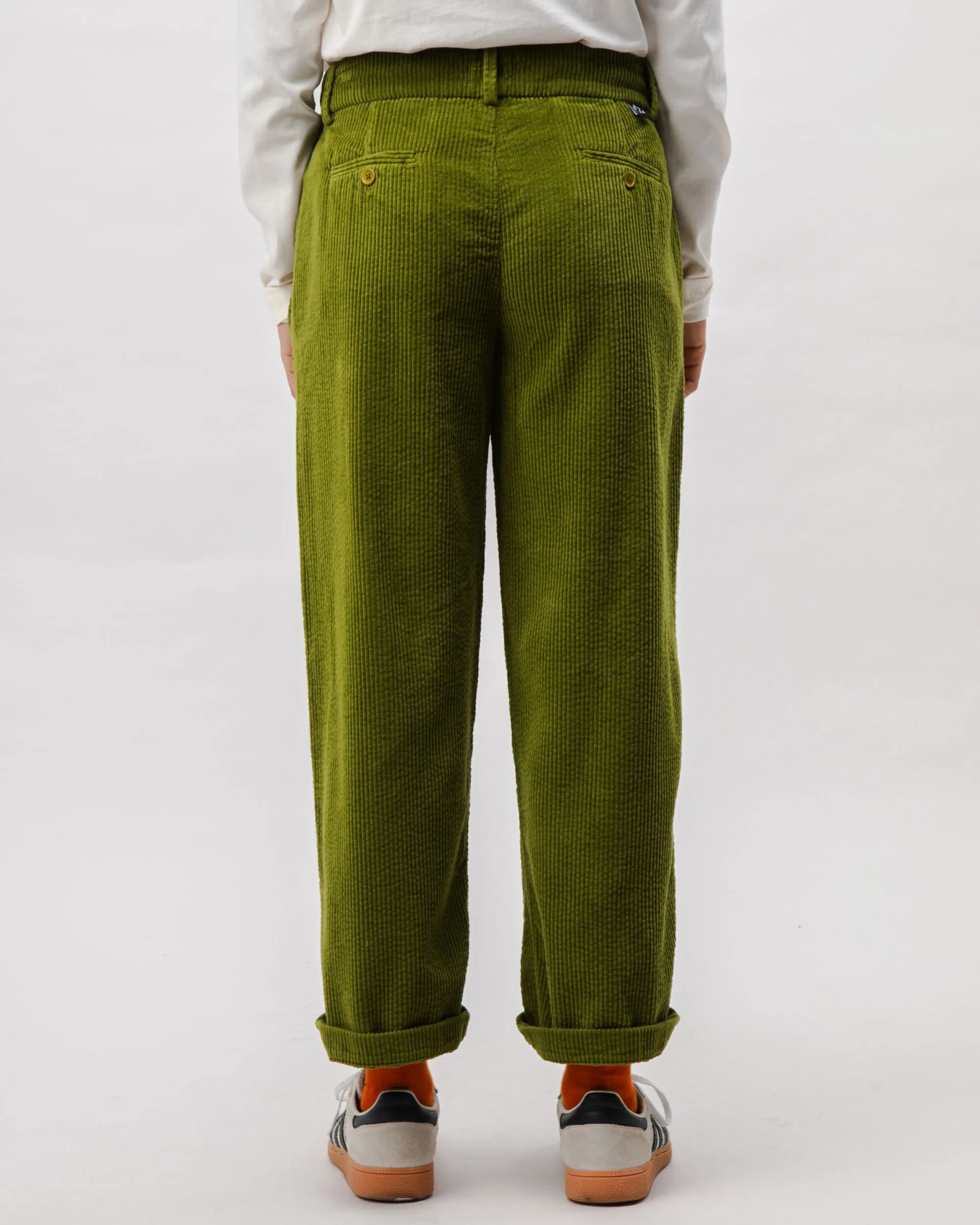Corduroy Pleated Pants Green Easy Motion Travel-Ready