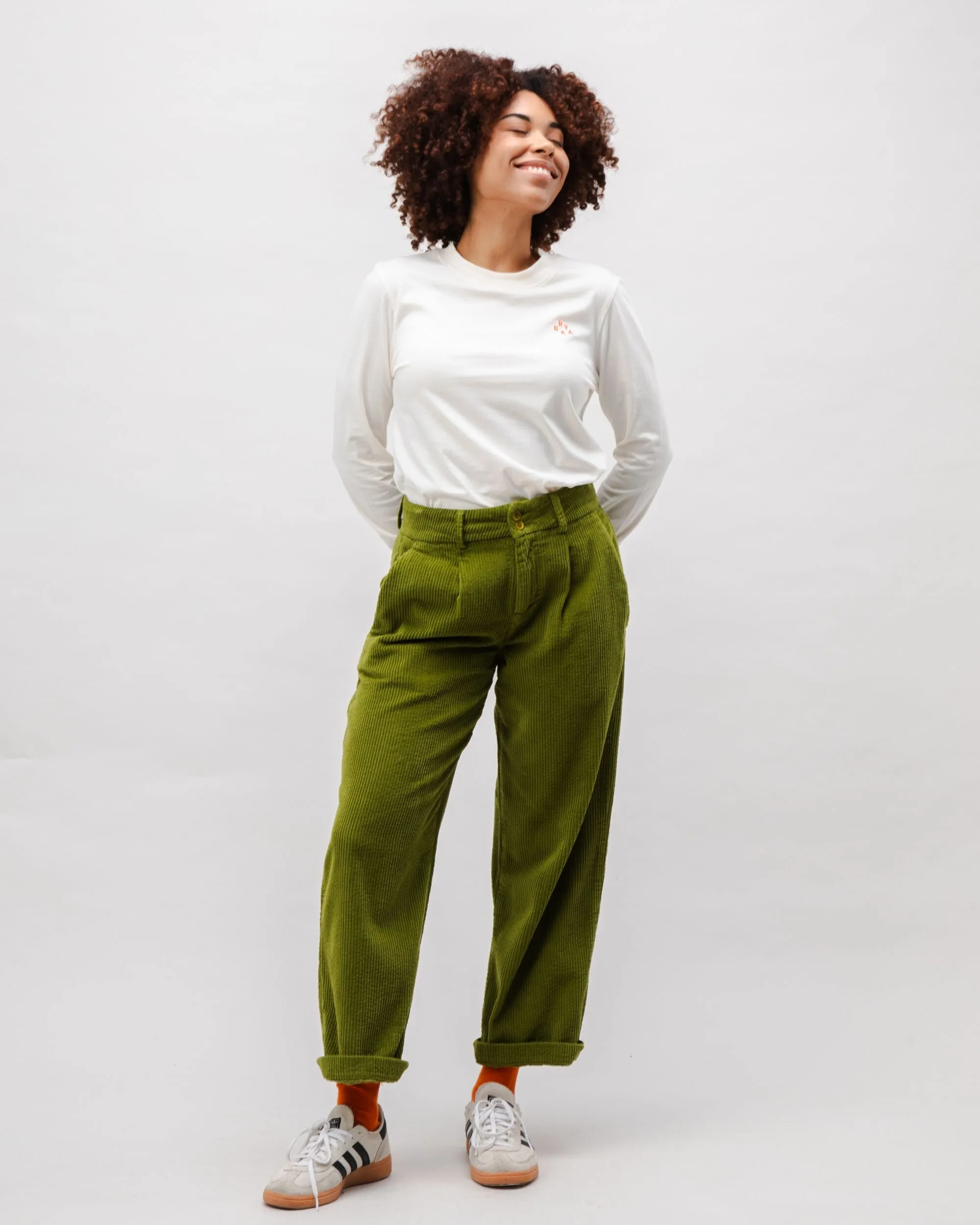 Corduroy Pleated Pants Green Active Appeal Multi Pocket System