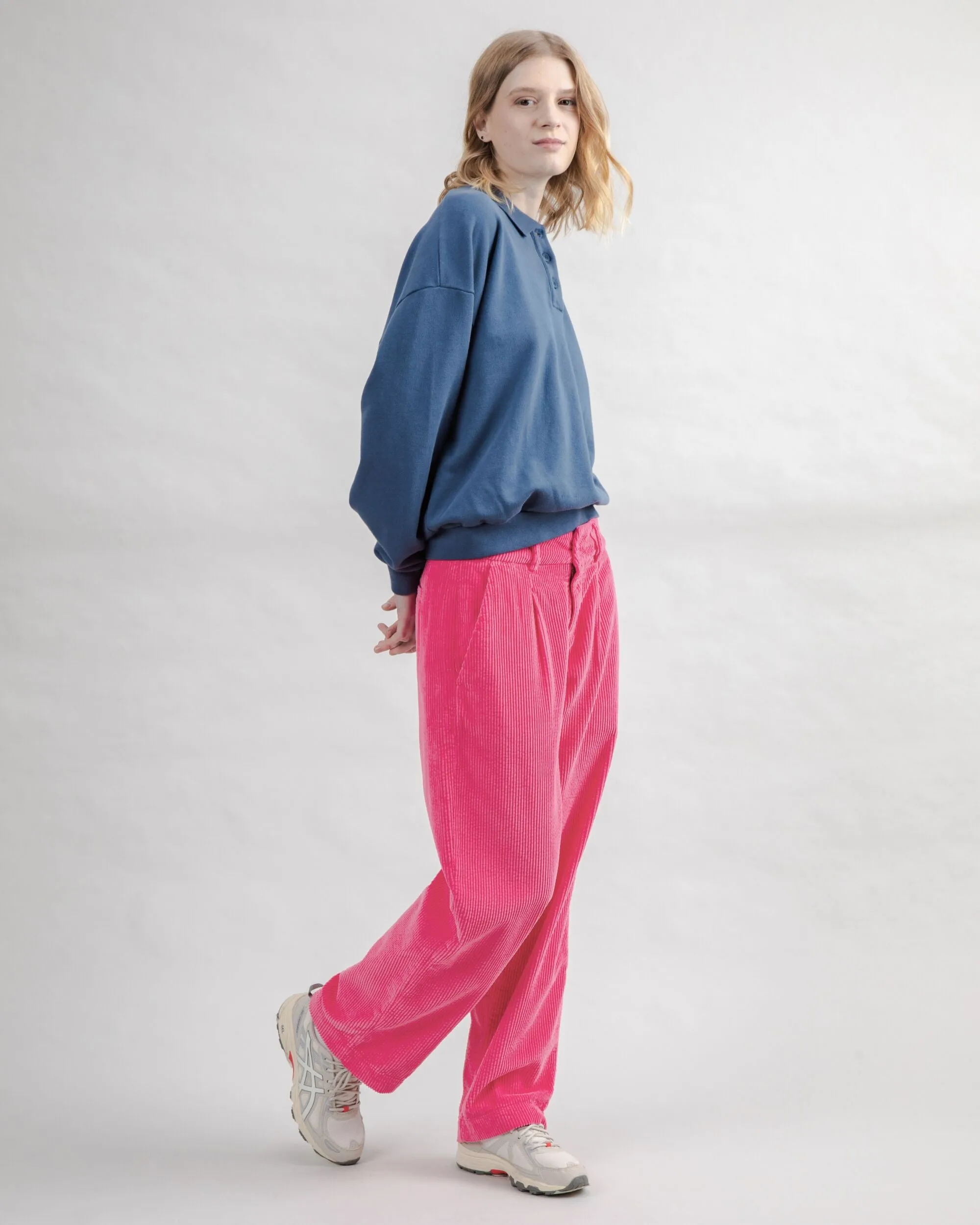 Corduroy Pleated Pants Pink Air Comfort