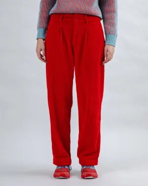 Corduroy Pleated Pants Red Effortless Fit Tangle Free Cuffs