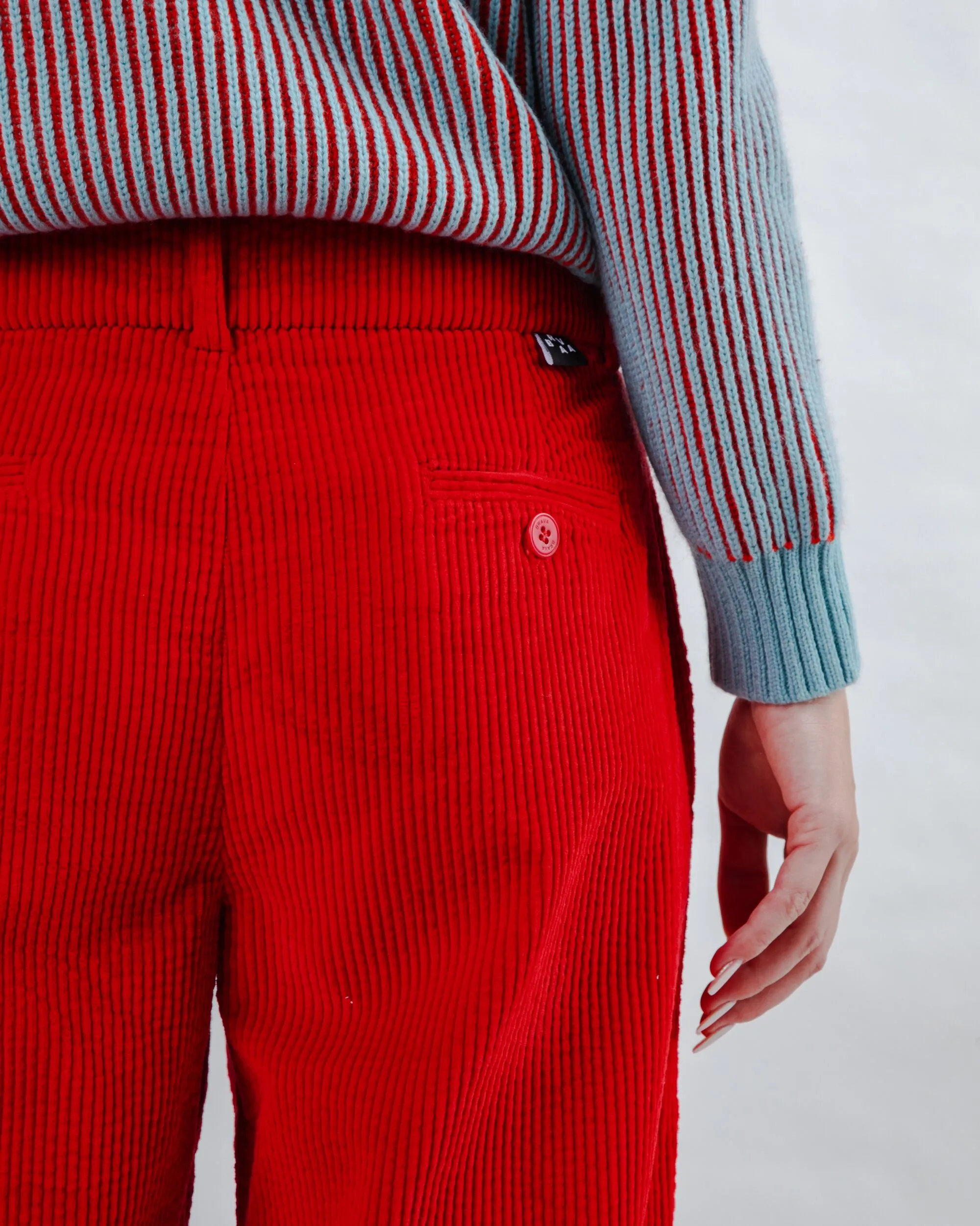 Corduroy Pleated Pants Red Softened Hem