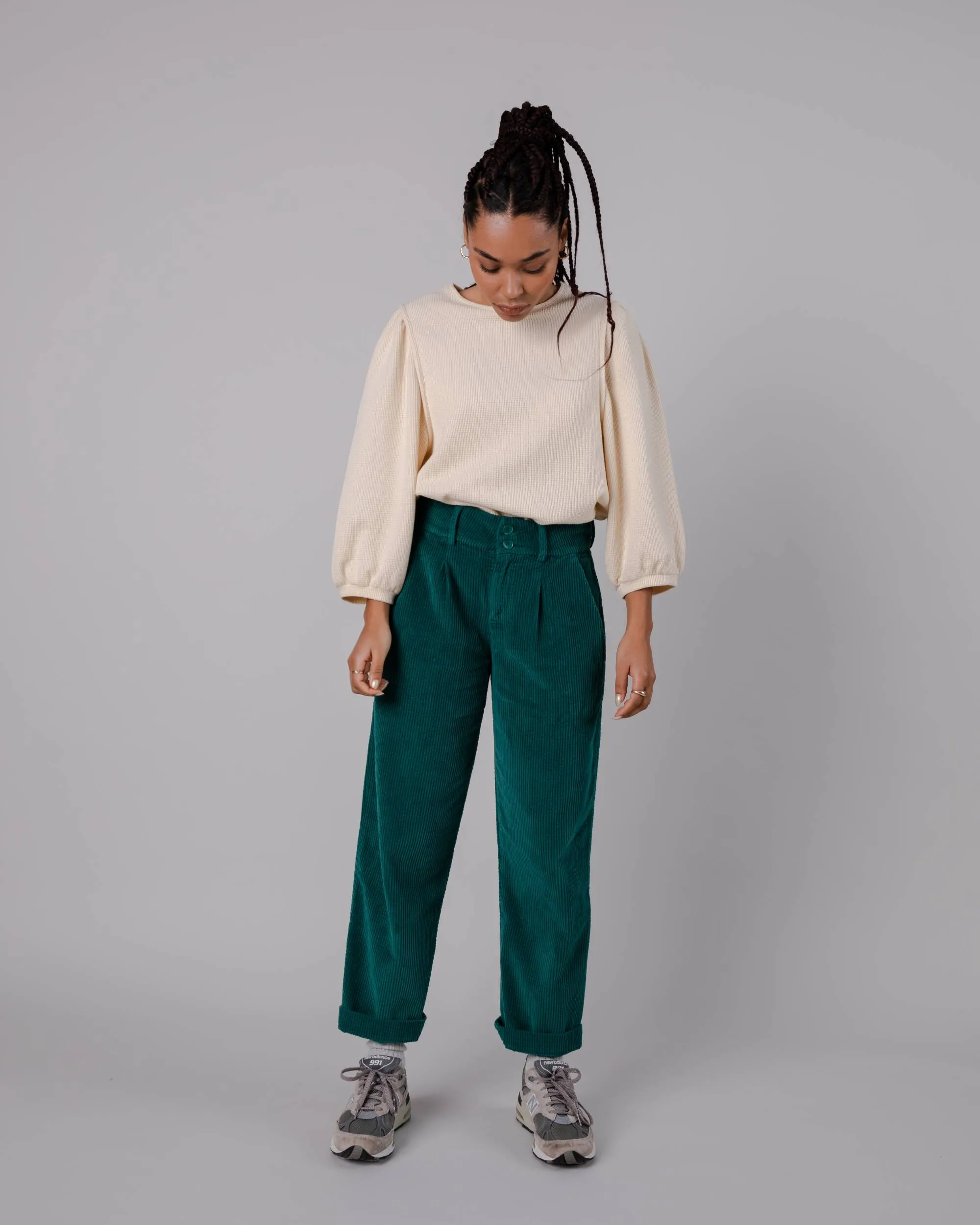 FourWayStretch Corduroy Pleated Pants Sailing Green