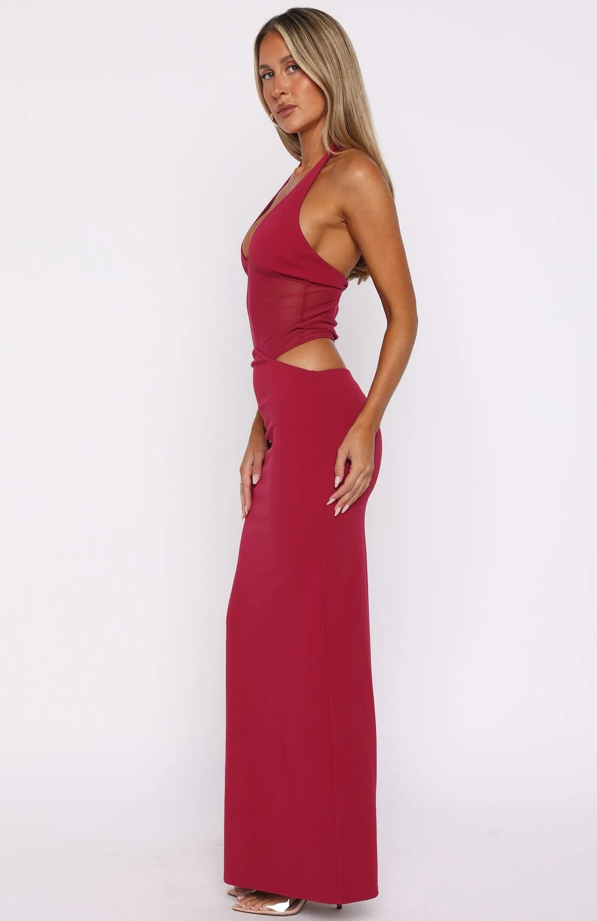 No Notes Needed Halter Maxi Dress Cherry NonChafeSeams Subtle Comfort