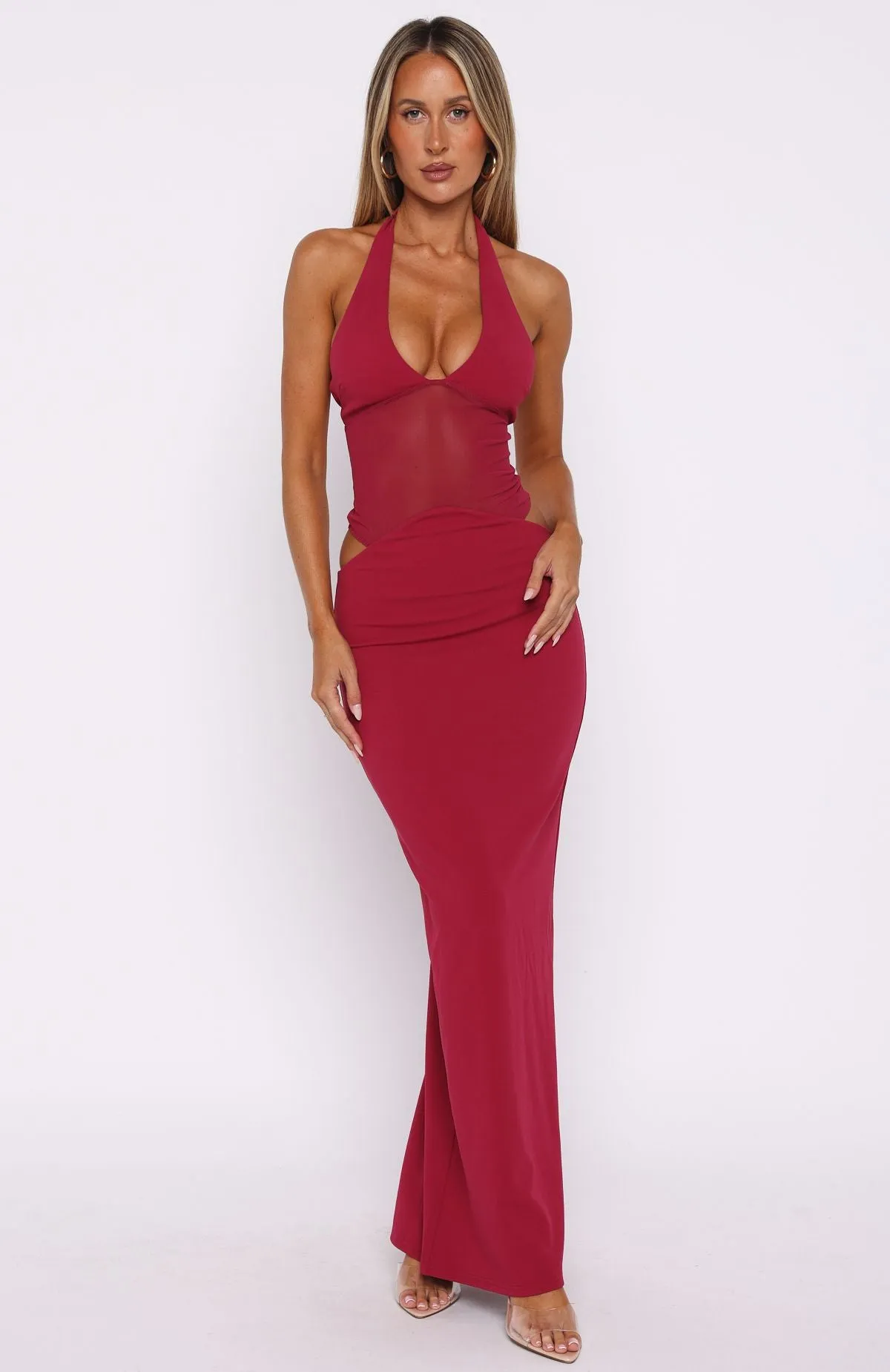 Soft Shape Vibe Choice No Notes Needed Halter Maxi Dress Cherry