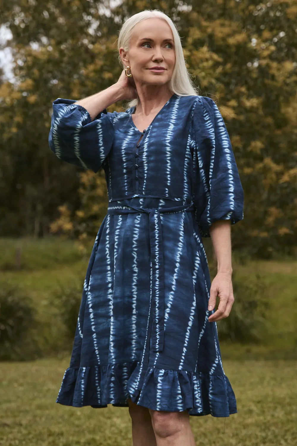 Bonnie Short Umbrella Dress in Shibori Echo Luxurious Texture
