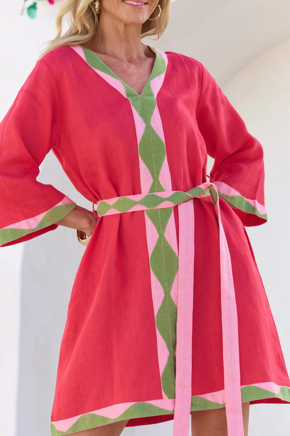 All Gender Fit Bold colors Sacha Linen Shift Dress in Watermelon