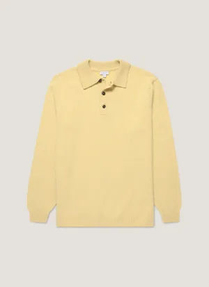 Men's Lambswool Polo Shirt in Dusty Yellow Soft And Comfortable