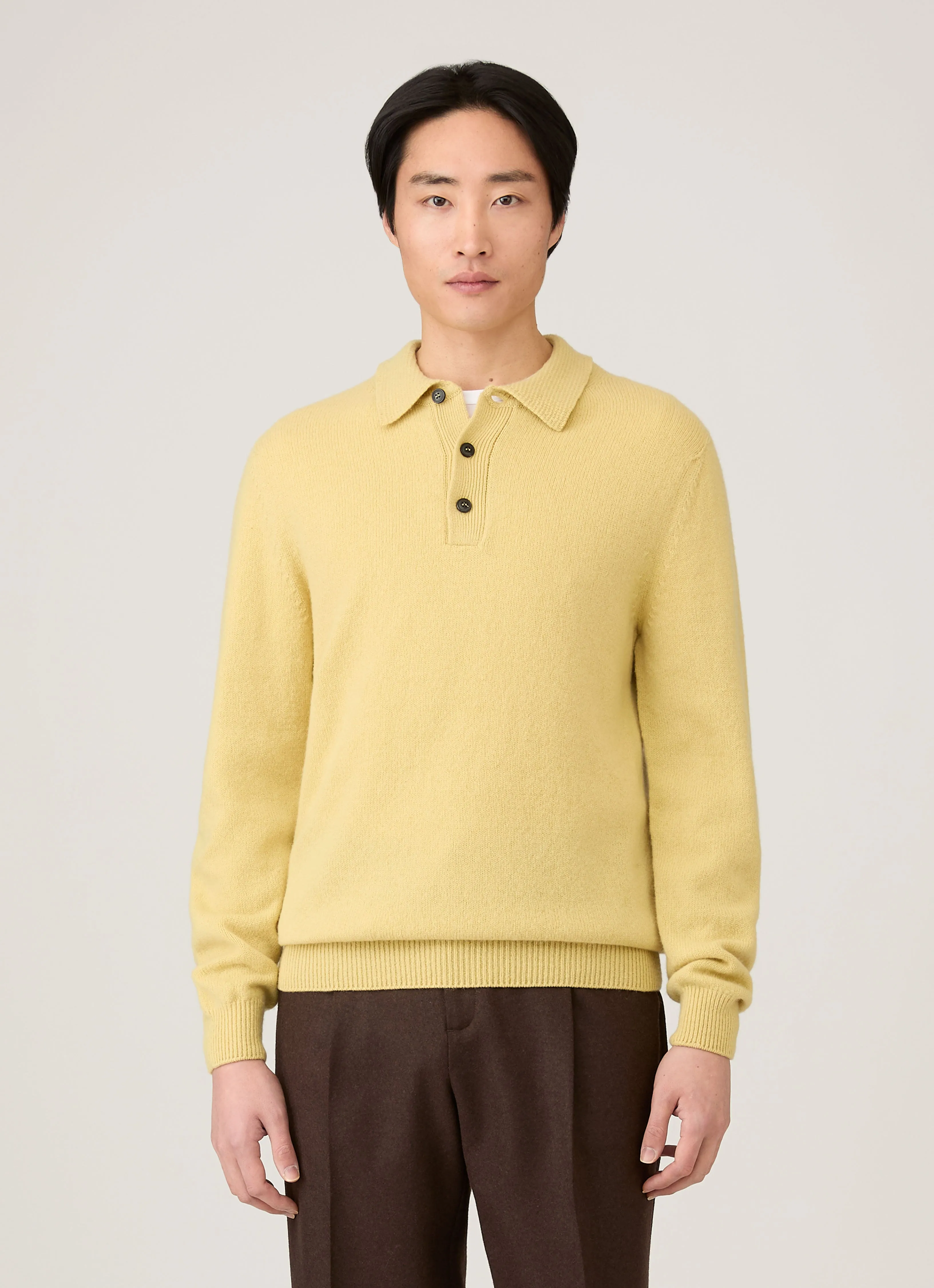 Limited Edition Men's Lambswool Polo Shirt in Dusty Yellow