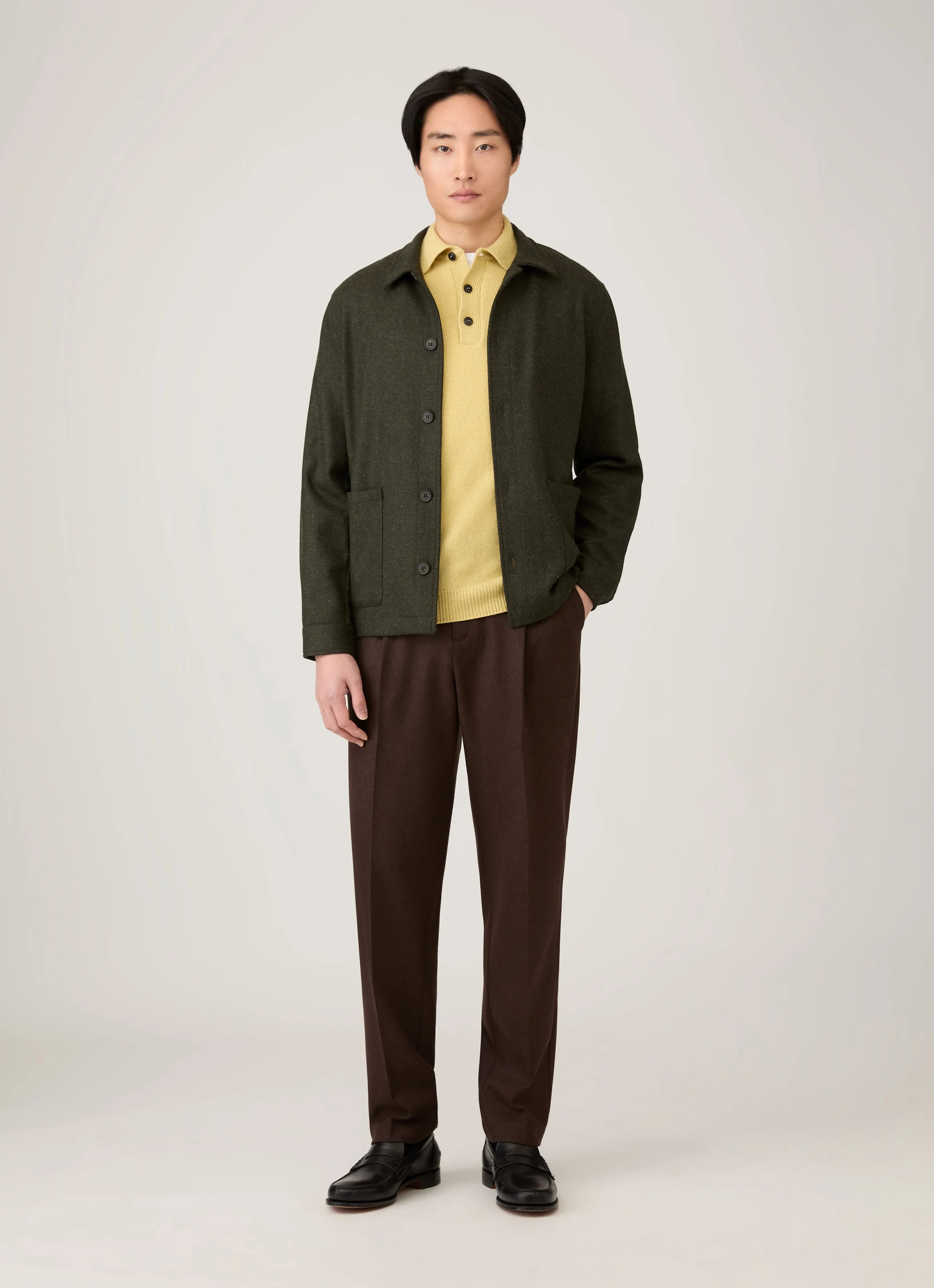 Active Layer Fit Durable Collar Construction Men's Lambswool Polo Shirt in Dusty Yellow