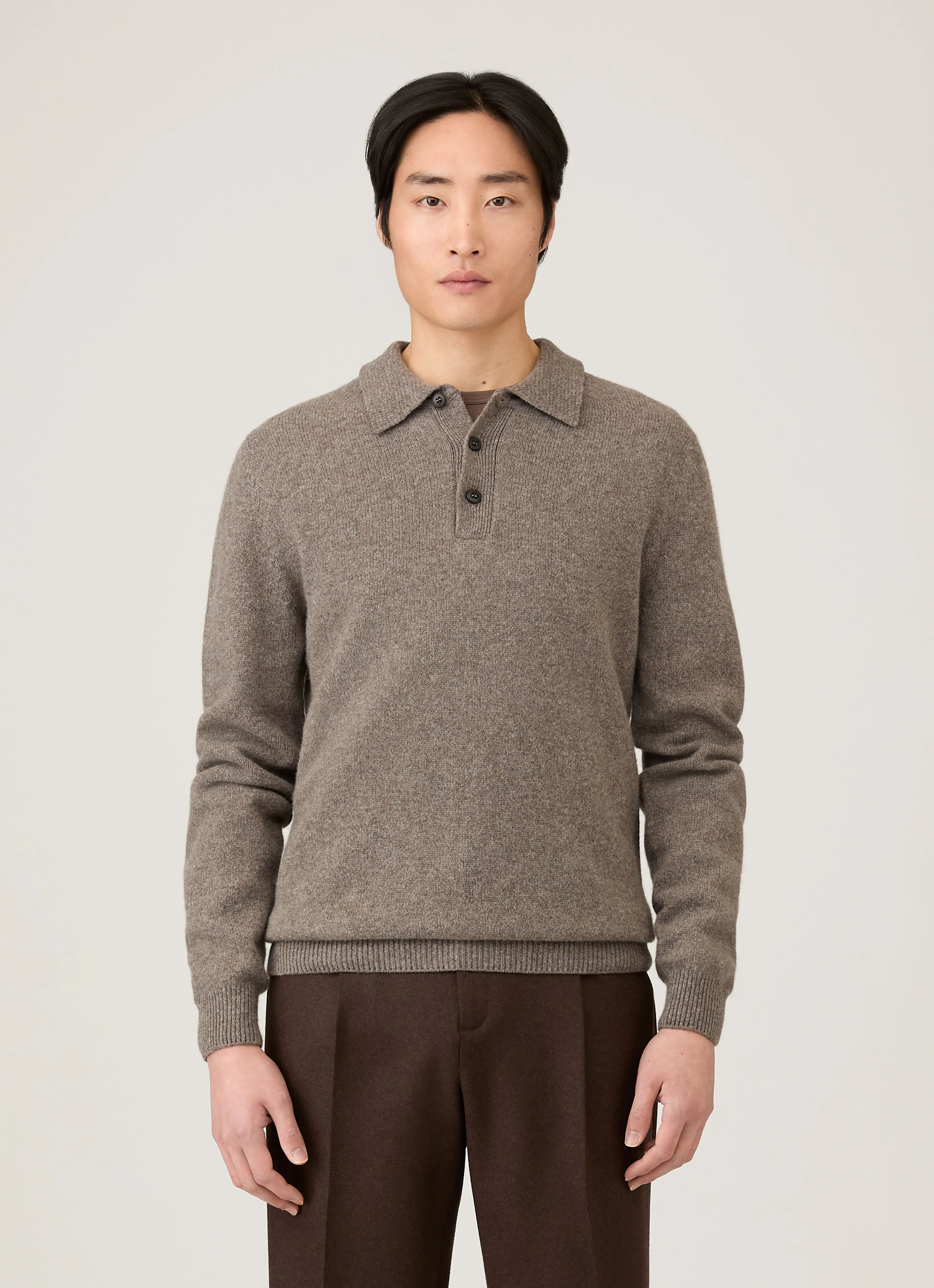 Men's Lambswool Polo Shirt in Bark Top Rated