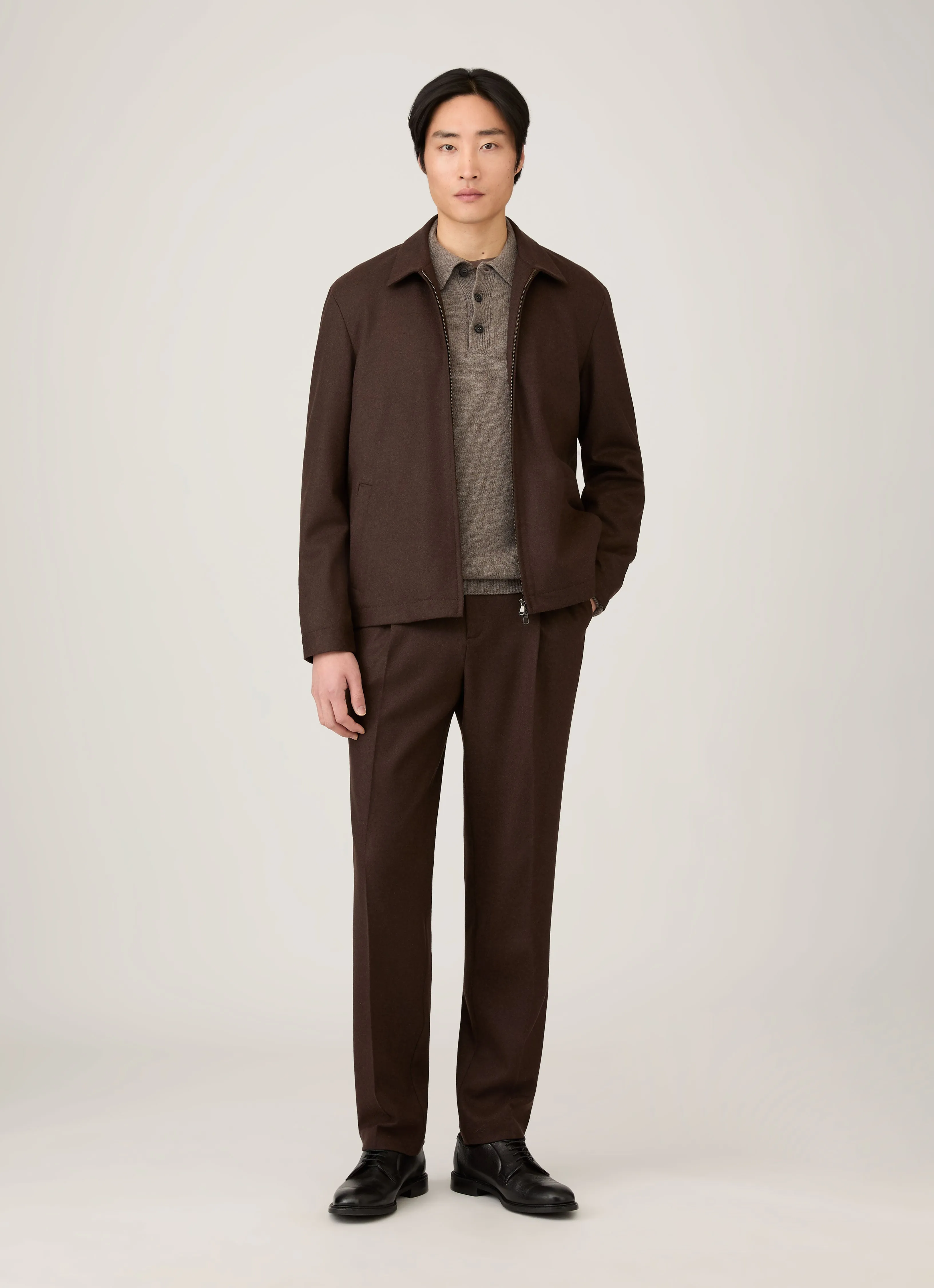 Men's Lambswool Polo Shirt in Bark Roomy Waistband