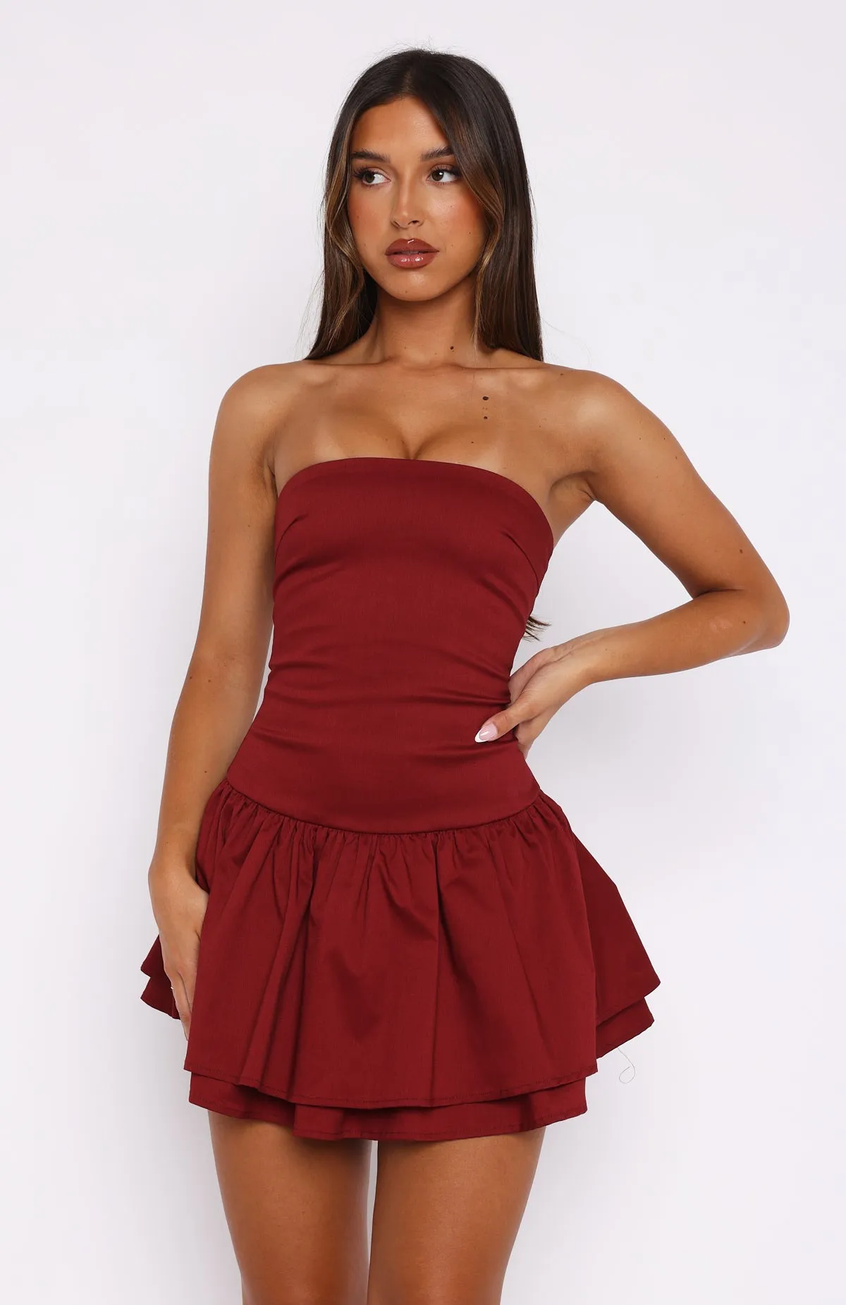 Early Hours Mini Dress Wine Subtle Flow
