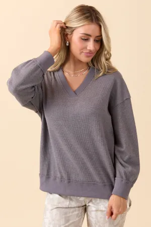 ThermalRegulatingFabric Cruz Oversized V-Neck Waffle Knit Charcoal Pullover