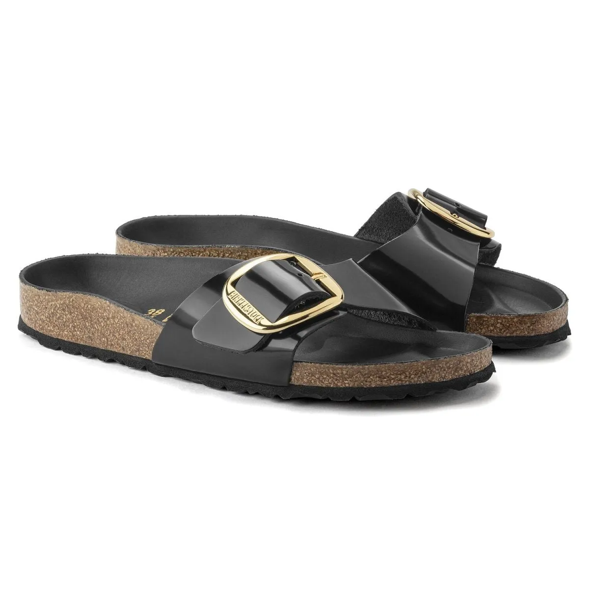 Birkenstock Women's Madrid Big Buckle High Shine Black Leather morning jog