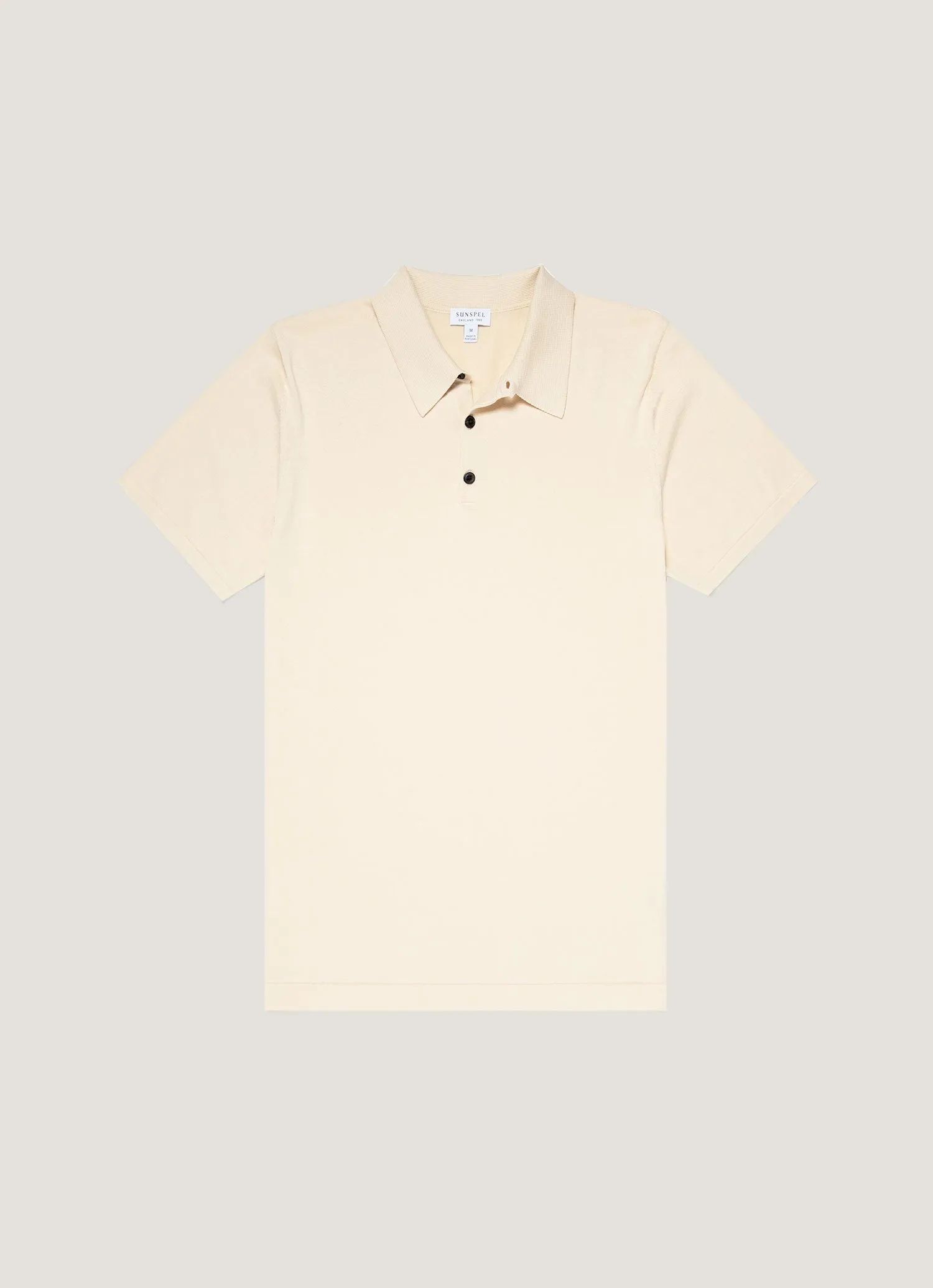 Men's Sea Island Cotton Knit Polo Shirt in Undyed Wide Neck Opening Perfect for Any Outfit
