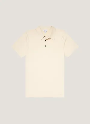 Men's Sea Island Cotton Knit Polo Shirt in Undyed Wide Neck Opening Perfect for Any Outfit