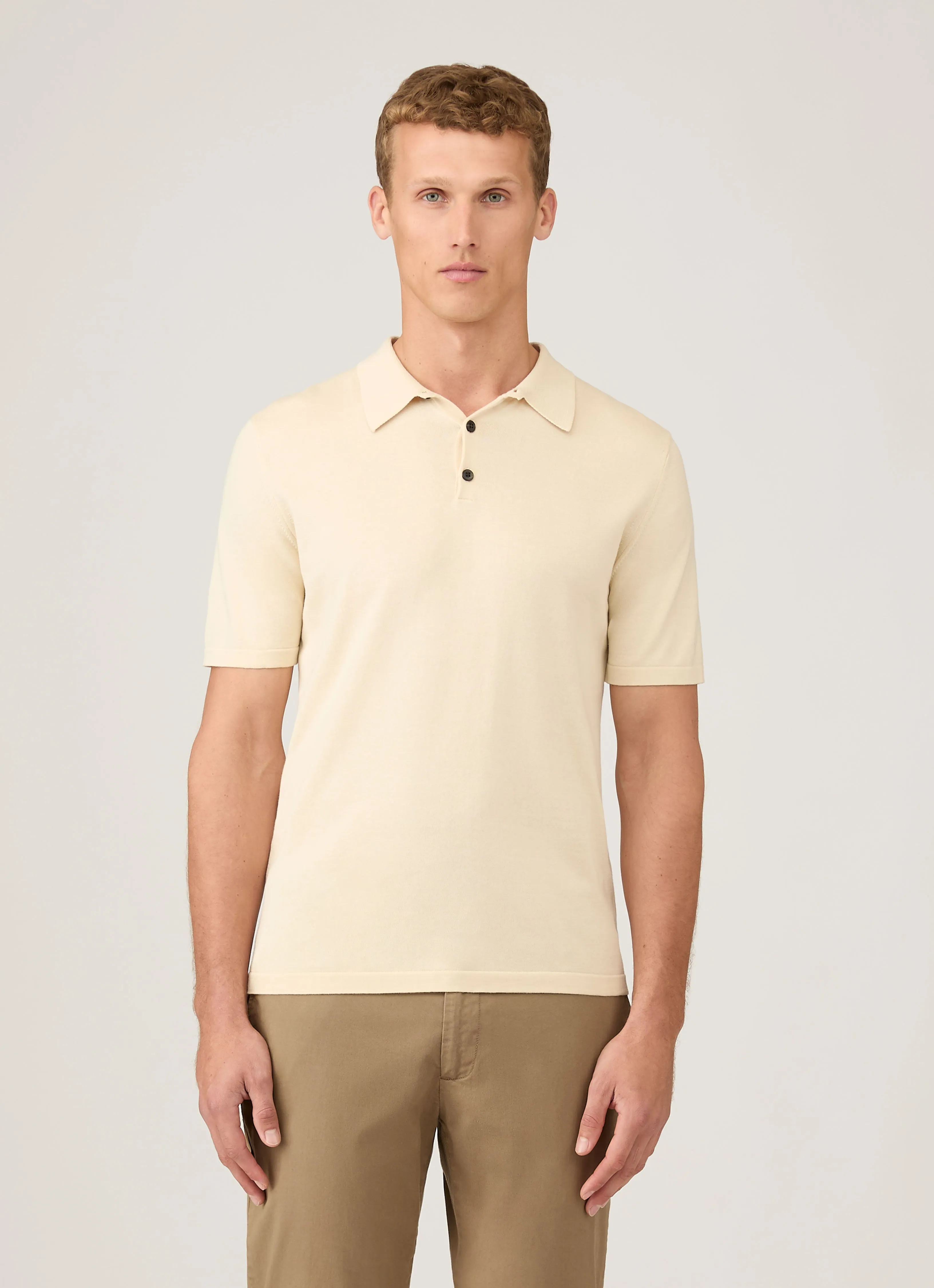 ReinforcedNeckline Men's Sea Island Cotton Knit Polo Shirt in Undyed