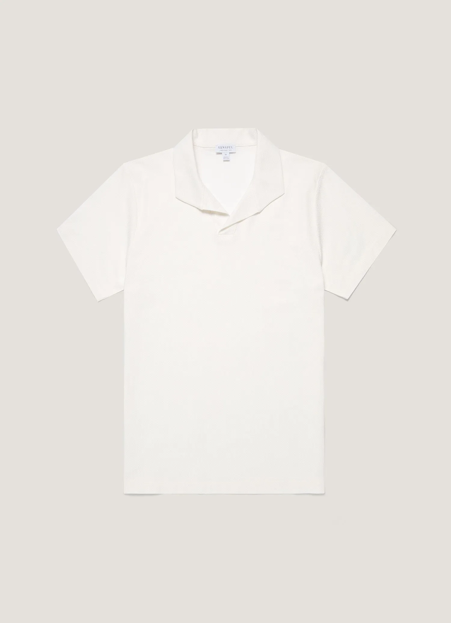 Men's Textured Jersey Polo Shirt in Ecru Sustainable Packaging Effortless Wearable