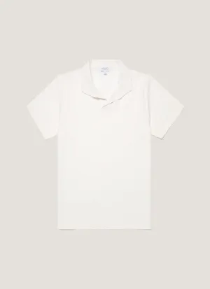 Men's Textured Jersey Polo Shirt in Ecru Sustainable Packaging Effortless Wearable