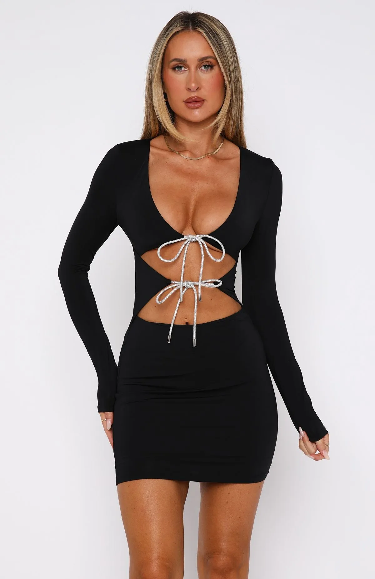 Dance Until Dawn Long Sleeve Mini Dress Black Spring-Season