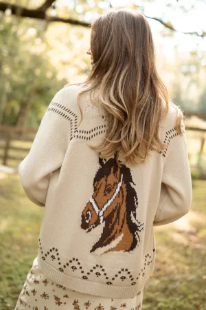 Darby Ivory Western Horse Cardigan Ergonomic Pattern Statement Wear